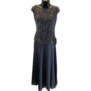 Formal Wear: Taupe All Over Beaded Mesh Sleeveless Evening  Gown